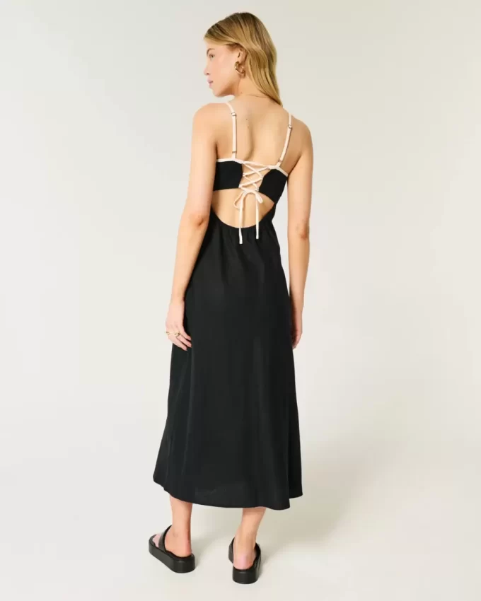 Pellavasekoitteinen avoselkäinen Slip Midi-mekko