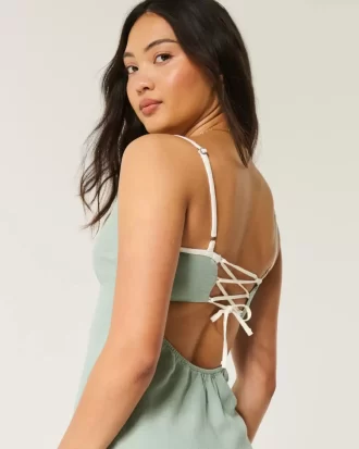 Pellavasekoitteinen avoselkäinen Slip Midi-mekko