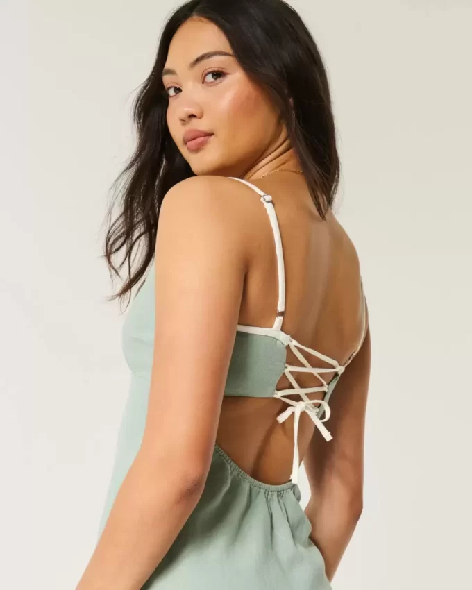 Pellavasekoitteinen avoselkäinen Slip Midi-mekko Pellavasekoitteinen avoselkäinen Slip Midi-mekko