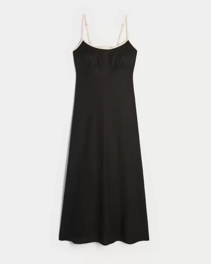Pellavasekoitteinen avoselkäinen Slip Midi-mekko