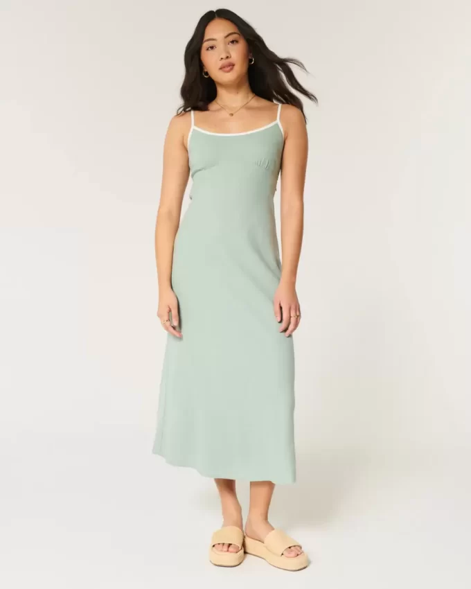 Pellavasekoitteinen avoselkäinen Slip Midi-mekko Pellavasekoitteinen avoselkäinen Slip Midi-mekko