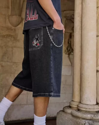 Pesty Black Cat Graphic Super Baggy Denim shortsit Pesty Black Cat Graphic Super Baggy Denim shortsit