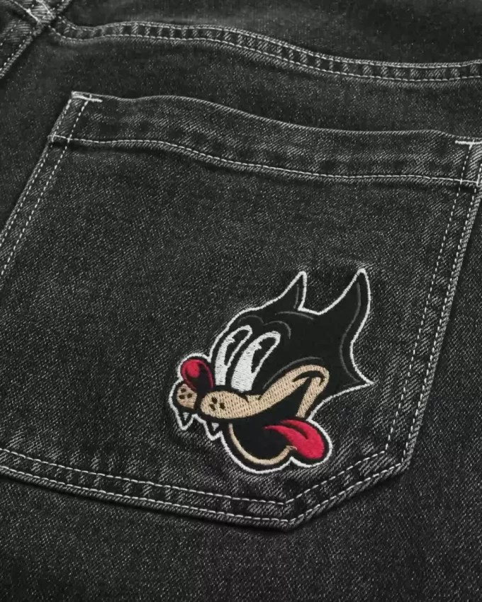 Pesty Black Cat Graphic Super Baggy Denim shortsit Pesty Black Cat Graphic Super Baggy Denim shortsit