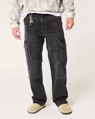 Pestyt mustat Baggy Cargo -farkut Pestyt mustat Baggy Cargo -farkut