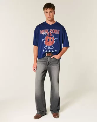 Pestyt mustat brodeeratut Baggy Bootcut -farkut