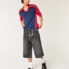 Pestyt mustat puolipitkät Skater Baggy -farkut Pestyt mustat puolipitkät Skater Baggy -farkut