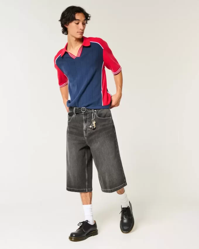 Pestyt mustat puolipitkät Skater Baggy -farkut Pestyt mustat puolipitkät Skater Baggy -farkut