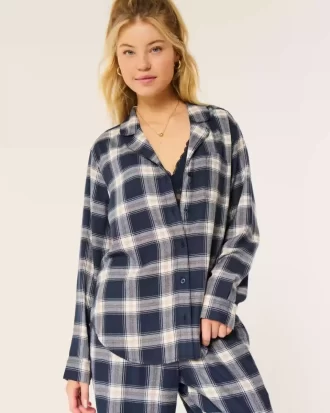 Pitkähihainen flanellipyjamatoppi