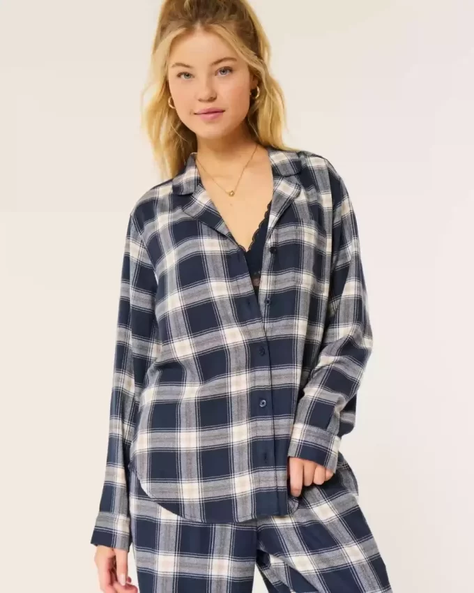 Pitkähihainen flanellipyjamatoppi Pitkähihainen flanellipyjamatoppi