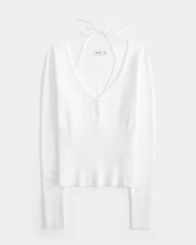 Pitkähihainen Halter Tie -villapaita Pitkähihainen Halter Tie -villapaita