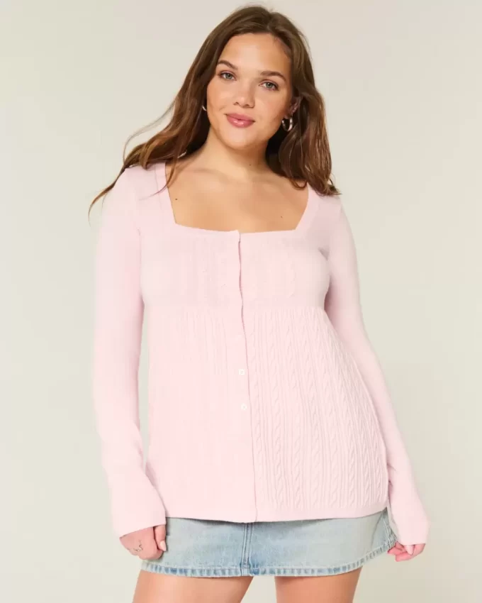 Pitkähihainen neliömäinen Babydoll-neulepaita Pitkähihainen neliömäinen Babydoll-neulepaita