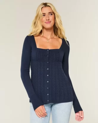 Pitkähihainen neliömäinen Babydoll-neulepaita Pitkähihainen neliömäinen Babydoll-neulepaita
