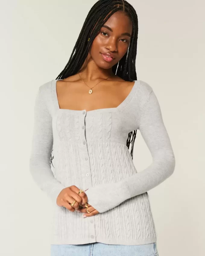 Pitkähihainen neliömäinen Babydoll-neulepaita Pitkähihainen neliömäinen Babydoll-neulepaita