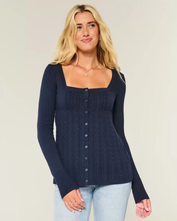 Pitkähihainen neliömäinen Babydoll-neulepaita Pitkähihainen neliömäinen Babydoll-neulepaita