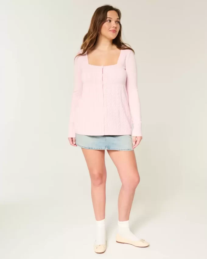 Pitkähihainen neliömäinen Babydoll-neulepaita Pitkähihainen neliömäinen Babydoll-neulepaita