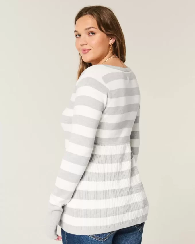 Pitkähihainen neliömäinen Babydoll-neulepaita Pitkähihainen neliömäinen Babydoll-neulepaita