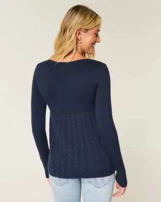 Pitkähihainen neliömäinen Babydoll-neulepaita Pitkähihainen neliömäinen Babydoll-neulepaita