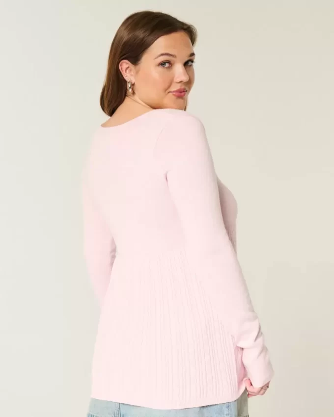 Pitkähihainen neliömäinen Babydoll-neulepaita Pitkähihainen neliömäinen Babydoll-neulepaita