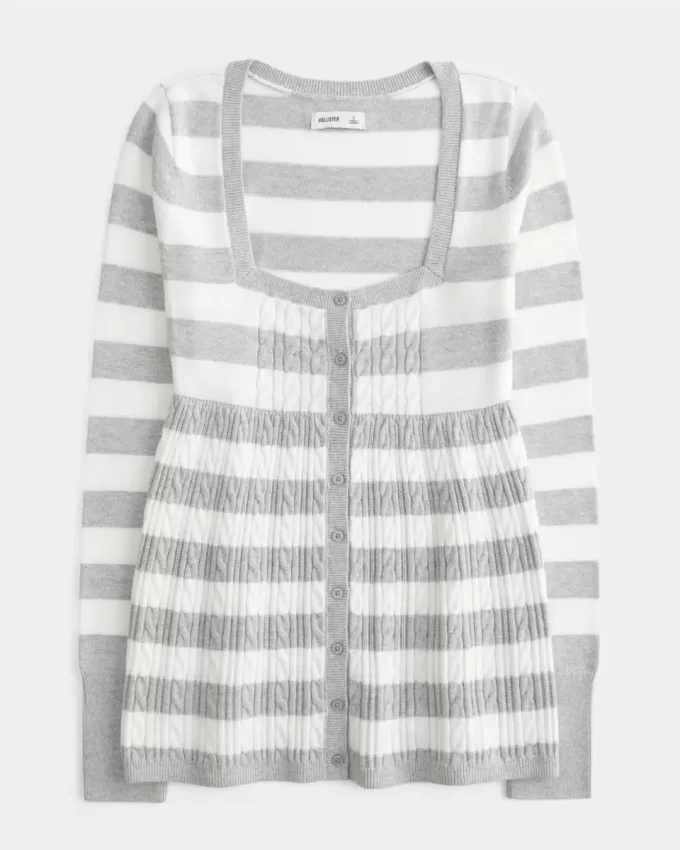 Pitkähihainen neliömäinen Babydoll-neulepaita Pitkähihainen neliömäinen Babydoll-neulepaita