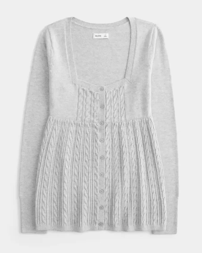 Pitkähihainen neliömäinen Babydoll-neulepaita Pitkähihainen neliömäinen Babydoll-neulepaita