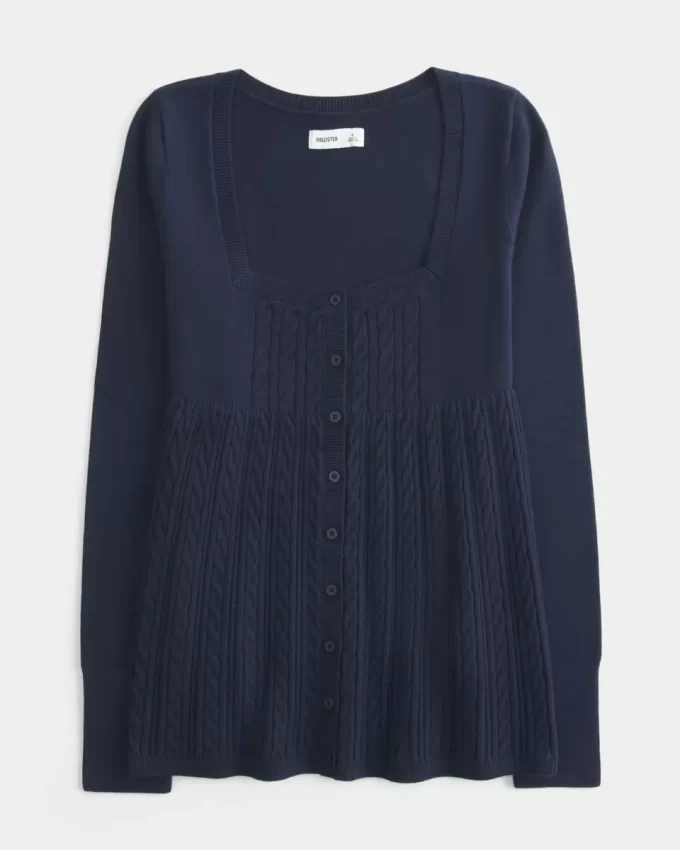 Pitkähihainen neliömäinen Babydoll-neulepaita Pitkähihainen neliömäinen Babydoll-neulepaita