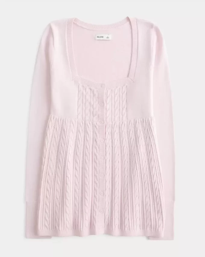 Pitkähihainen neliömäinen Babydoll-neulepaita Pitkähihainen neliömäinen Babydoll-neulepaita