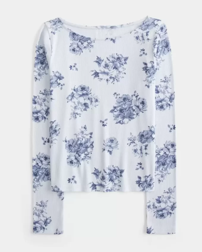 Pitkähihainen slash-neck toppi Pitkähihainen slash-neck toppi