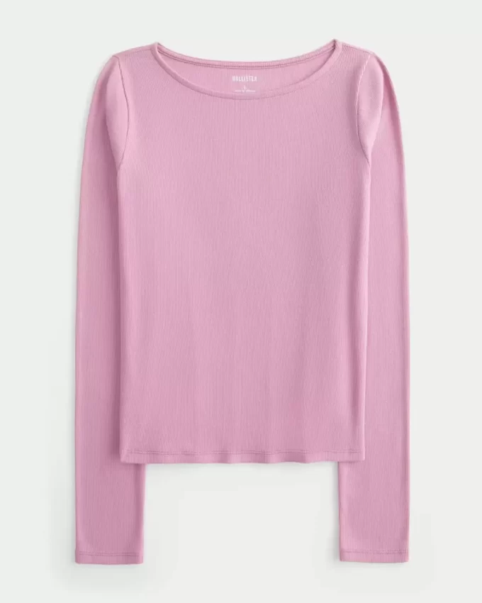 Pitkähihainen slash-neck toppi Pitkähihainen slash-neck toppi