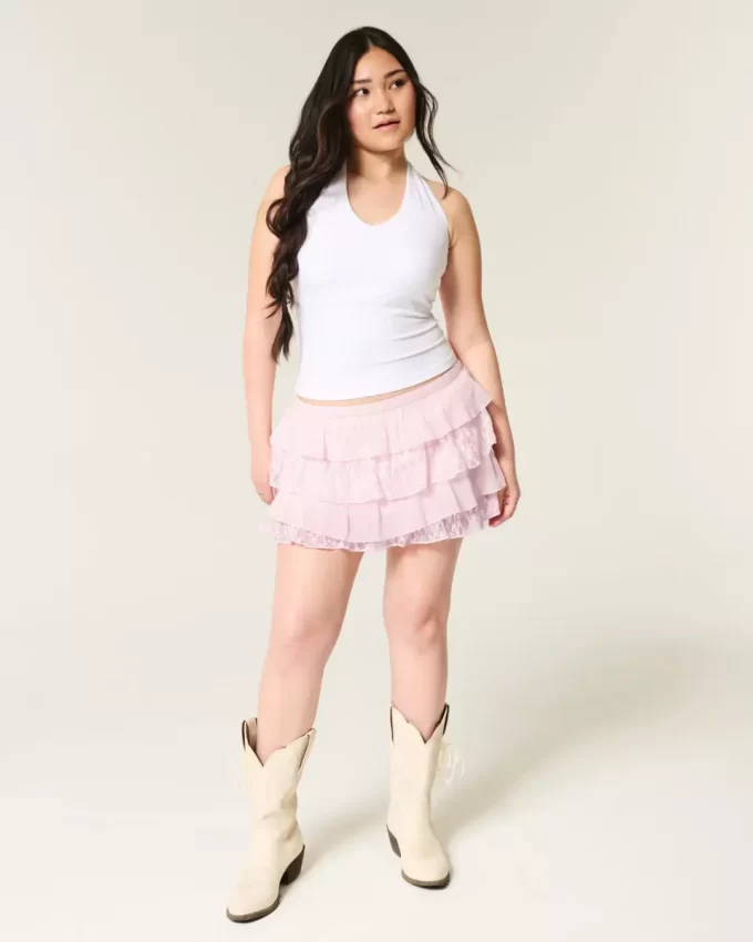 Pitsi-sifonki porrastettu Mini Skort