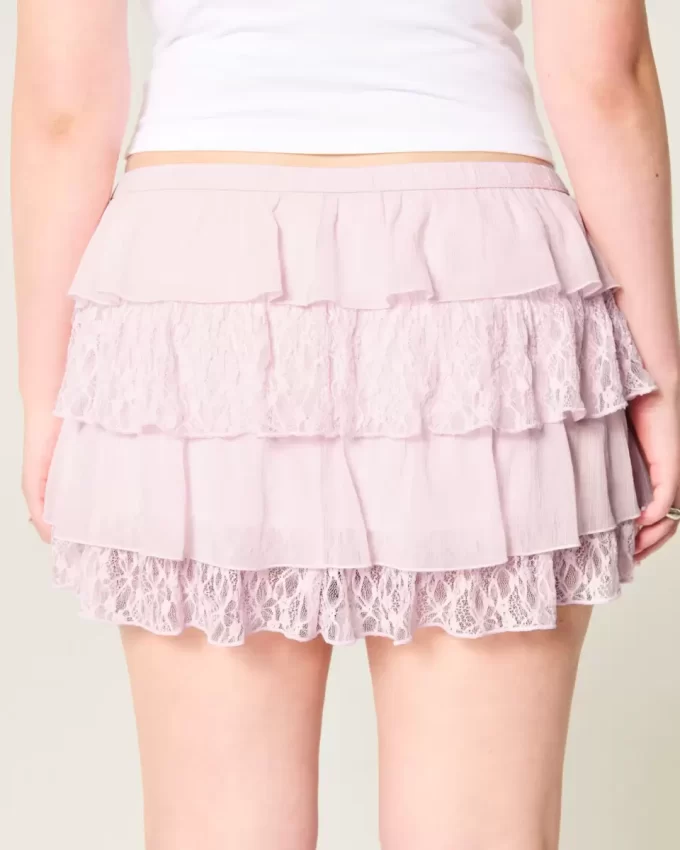 Pitsi-sifonki porrastettu Mini Skort