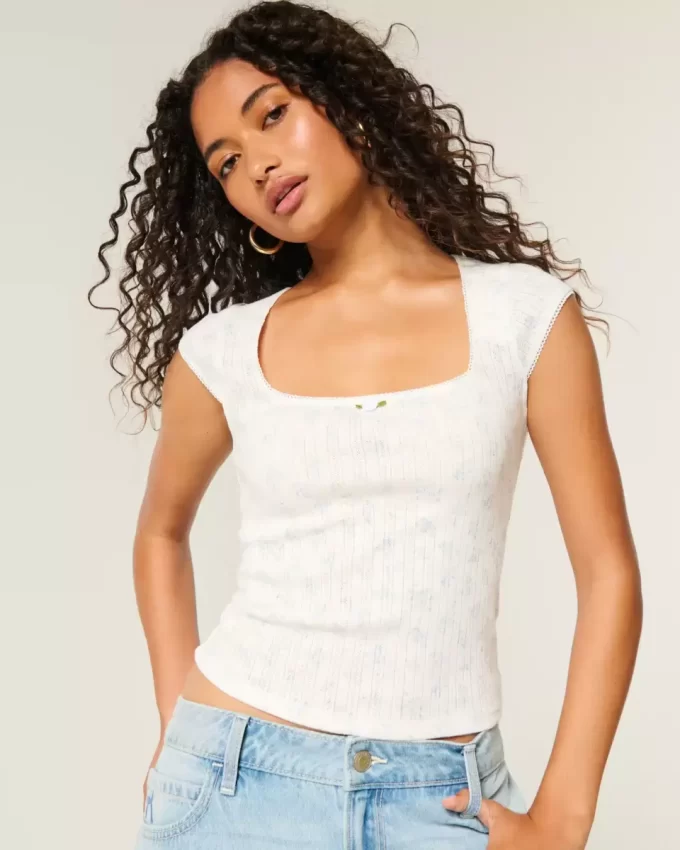 Pointelle neliönmuotoinen kaula-aukkopusero Pointelle neliönmuotoinen kaula-aukkopusero