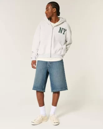 Polven alapuolelle ulottuvat Dark Wash Super Baggy Denim shortsit