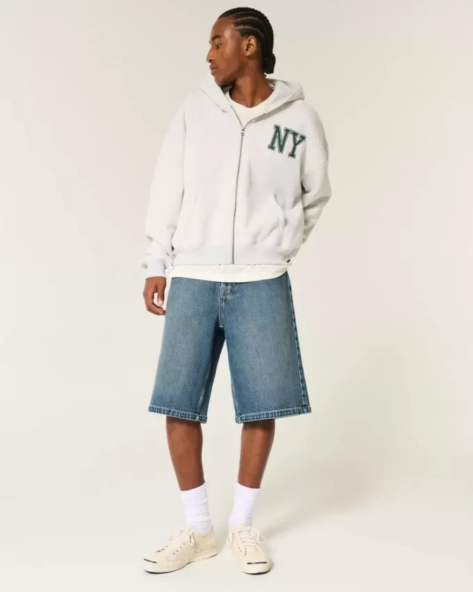 Polven alapuolelle ulottuvat Dark Wash Super Baggy Denim shortsit Polven alapuolelle ulottuvat Dark Wash Super Baggy Denim shortsit