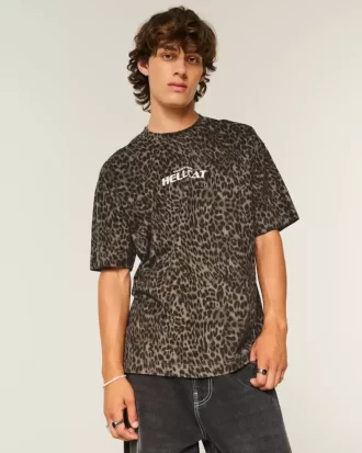 Raskaan laatikollinen Leopard Print Dodge Hellcat Graphic T-paita