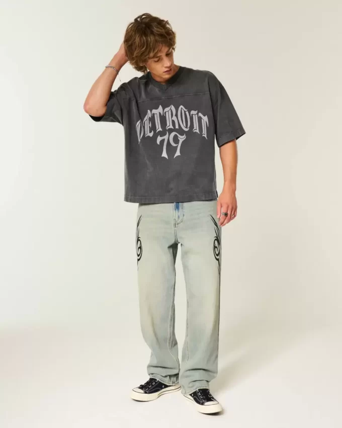 Raskas Baggy Crop Detroit Graphic Football T-paita Raskas Baggy Crop Detroit Graphic Football T-paita