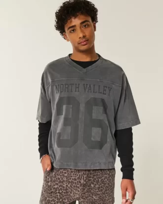 Raskas Baggy Crop Varsity Graphic Football T-paita