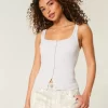 Ribbed Button-Through Neliömäinen Neck Tank Ribbed Button-Through Neliömäinen Neck Tank