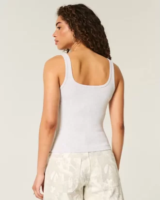 Ribbed Button-Through Neliömäinen Neck Tank