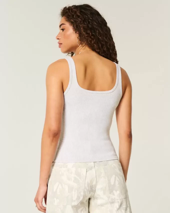 Ribbed Button-Through Neliömäinen Neck Tank Ribbed Button-Through Neliömäinen Neck Tank