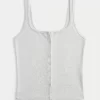 Ribbed Button-Through Neliömäinen Neck Tank Ribbed Button-Through Neliömäinen Neck Tank