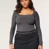 Ribbed Saumaton Kangas Neliönmuotoinen Bodysuit