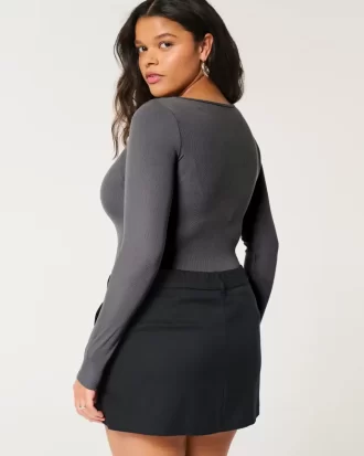 Ribbed Saumaton Kangas Neliönmuotoinen Bodysuit
