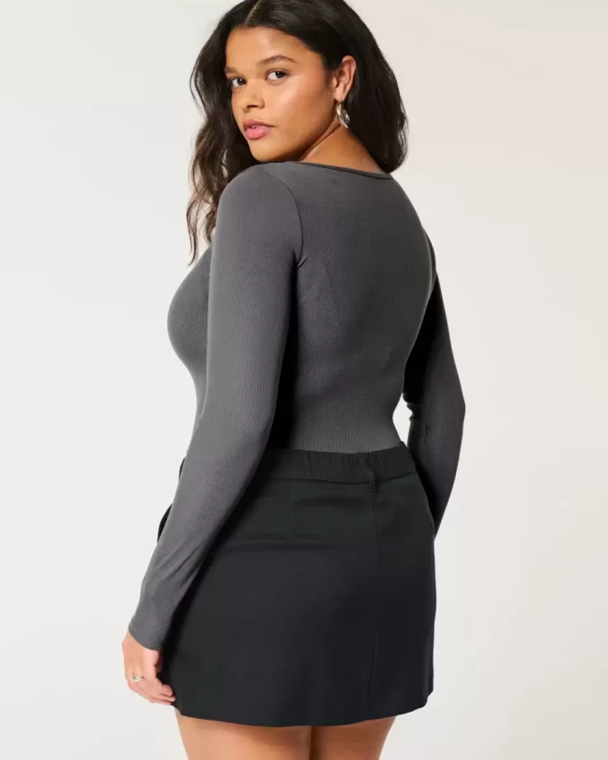 Ribbed Saumaton Kangas Neliönmuotoinen Bodysuit