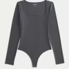 Ribbed Saumaton Kangas Neliönmuotoinen Bodysuit