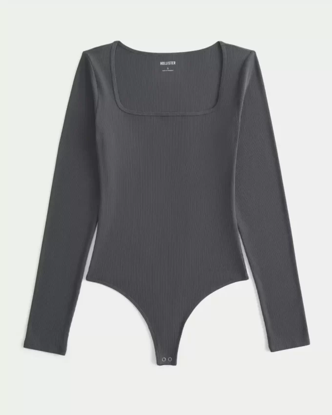 Ribbed Saumaton Kangas Neliönmuotoinen Bodysuit
