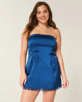 Satiininen olkaimeton bodycon-mekko