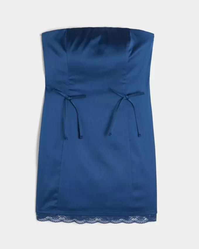 Satiininen olkaimeton bodycon-mekko