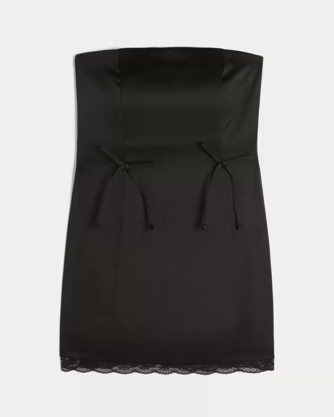 Satiininen olkaimeton bodycon-mekko