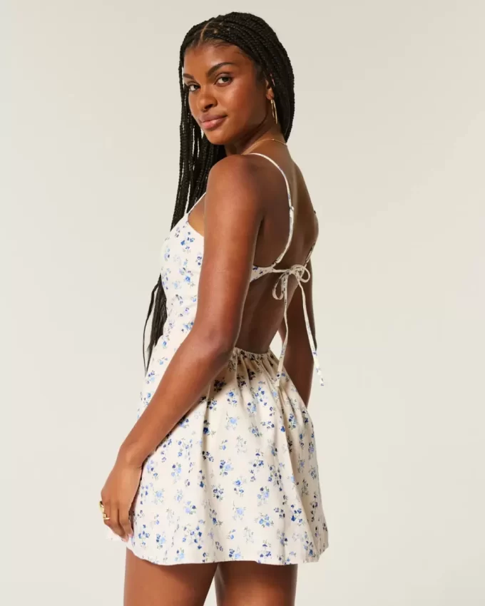 Selkä avoin pellavasekoite Skort-mekko Selkä avoin pellavasekoite Skort-mekko