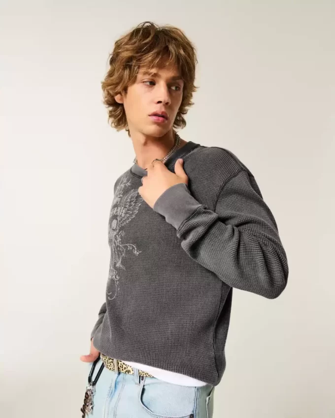 Skull Graphic Thermal Crew -paita Skull Graphic Thermal Crew -paita